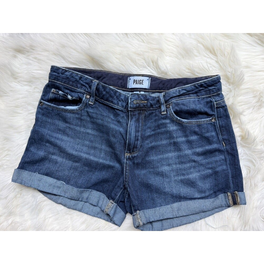 PAIGE Jimmy Jimmy Women’s Dark Wash Blue Denim Cuffed Shorts 27 Mid Rise